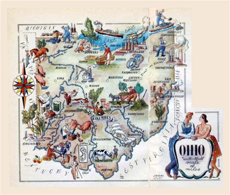 Large Tourist Illustrated Map Of Ohio State Vidiani Com Maps Of All Countries In One Place