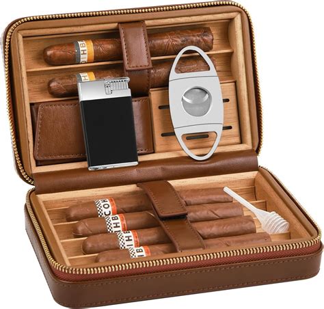 Leachoi Cigar Travel Humidor Case Leather Cigar Case With Cedar Wood Lined Portable Travel