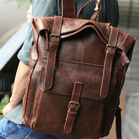 Leather Coffee Mens Backpack Cool Travel Backpacks Laptop Backpack For