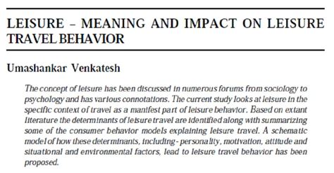 Leisure Meaning And Impact On Leisure Travel Behavior