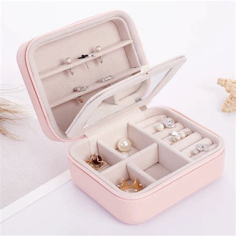 Lelady Small Jewelry Box Zipper Leather Jewelry Storage Organizer Box