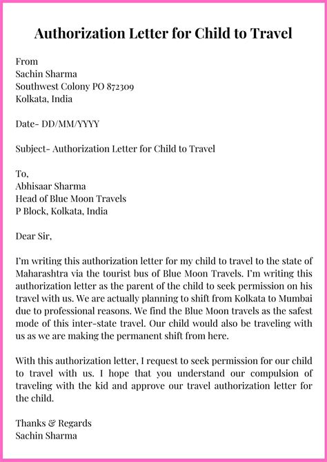 Letter To Allow Child To Travel Template Examples Letter Template Collection