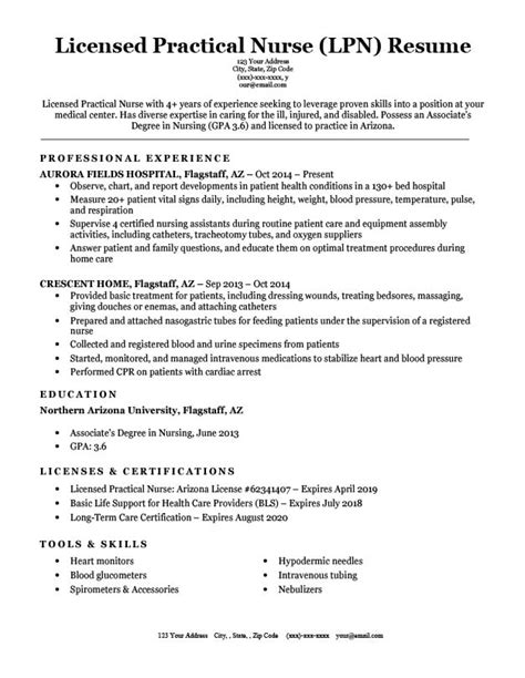 Licensed Practical Nurse Lpn Resume Sample Amp Writing Tips Rc