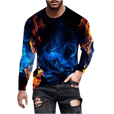 Lmkihusa Mens Long Sleeve Shirts 3D Flame Print Graphics Shirts For Women Big And Tall Hip Hop