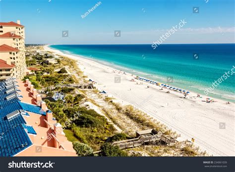 Long Stretch Of Miramar Beach In Destin Florida And The Emerald Green