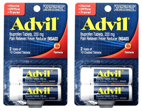 Lot Of 3 2 Pack Advil Ibuprofen Travel Size 10 Tablets Vial Pain Fever