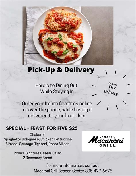 Macaroni Grill Pick Up Delivery Feast For Five Menu Taste Of Doral