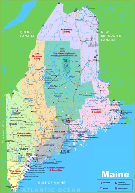 Maine Map Tourist Attractions Map Travel Holiday Vacations