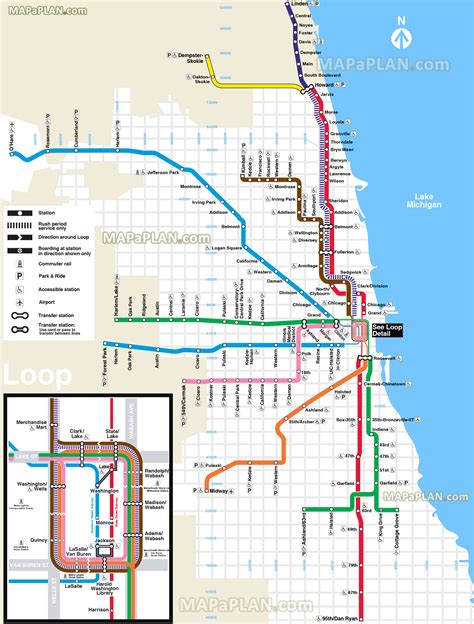 Map Of Chicago Tourist Attractions El Amp 39 L Amp 39 Train Subway Metro Tube Underground Lines