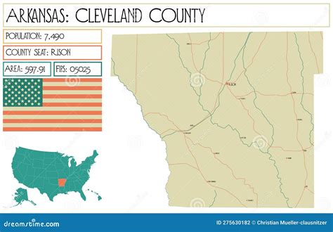 Map Of Cleveland County In Arkansas Usa Stock Vector Illustration