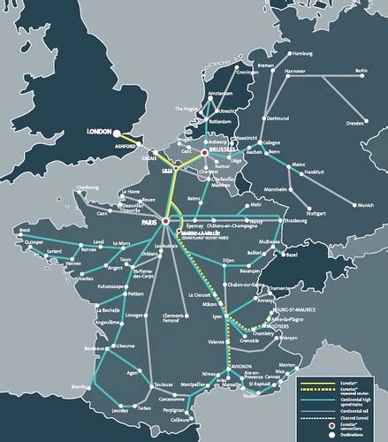 Map Of Eurostar Connecting High Speed Train Routes European Train