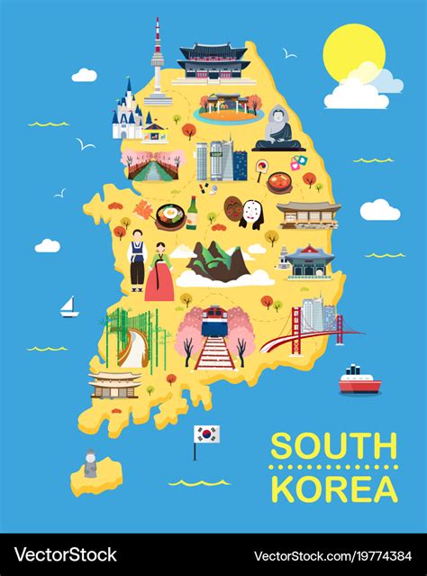 Map Of Korea Attractions And Royalty Free Vector Image