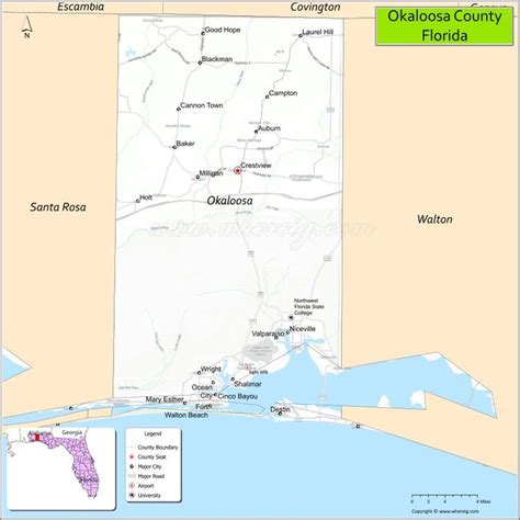 Map Of Okaloosa County Florida Where Is Located Cities Population