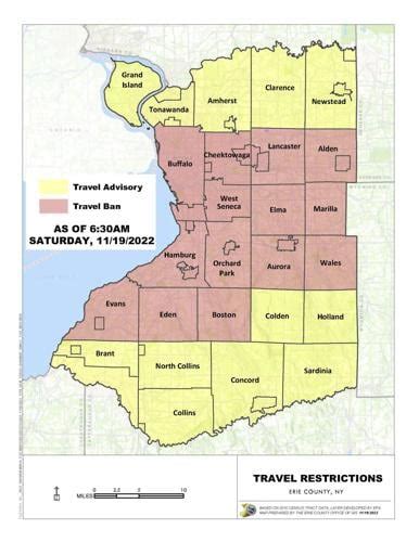 Map Of Travel Bans And Advisories In Erie County