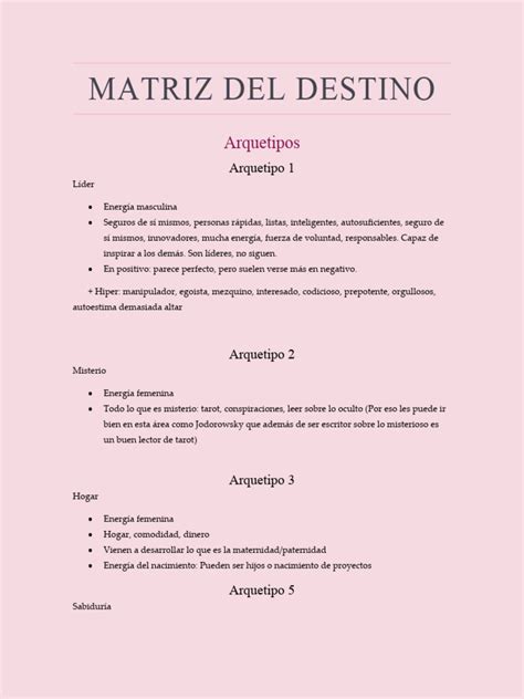 Matriz Del Destino Arquetipo 1 2 3 Y 5 Pdf