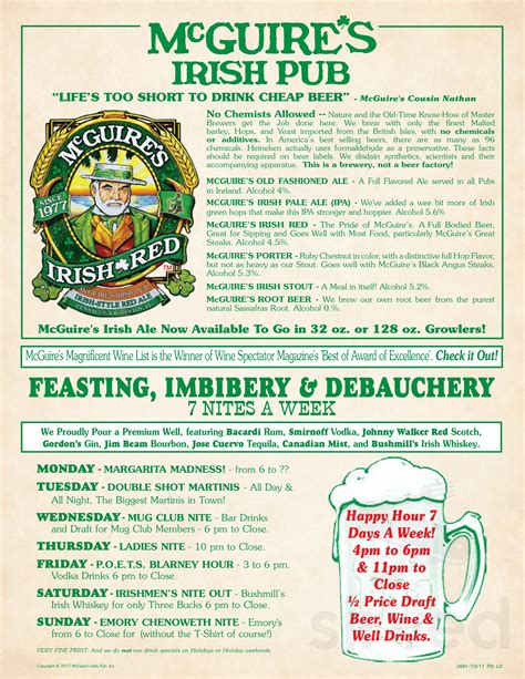 Mcguire Amp 39 S Irish Pub Of Destin Menu In Destin Florida Usa