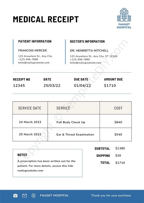 Medical Receipt Template Blank Printable Pdf Excel Amp Word