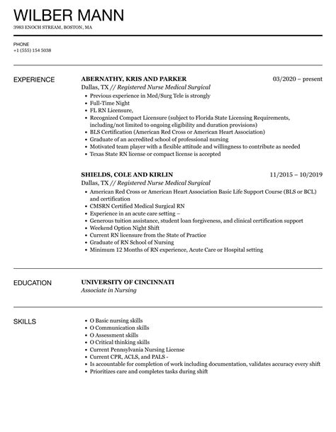 Medical Surgical Nurse Resume Sample Job Description Tips