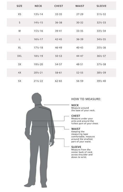 Men Amp 39 S Shirt Sizes Chart