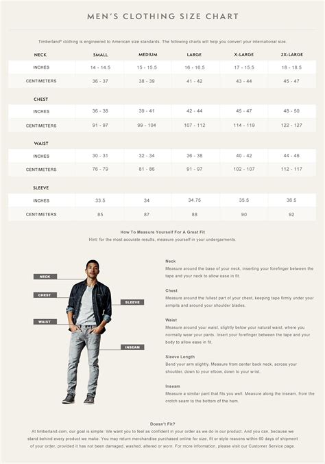 Men S Clothing Size Chart Timberland