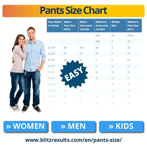 Men S Pants Size Chart To Women S Find The Right Pants With Pant Size