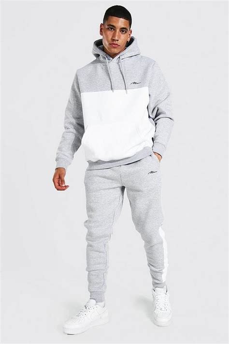 Men S Plus Size Colour Block Tracksuit Boohoo Tracksuit Tracksuits