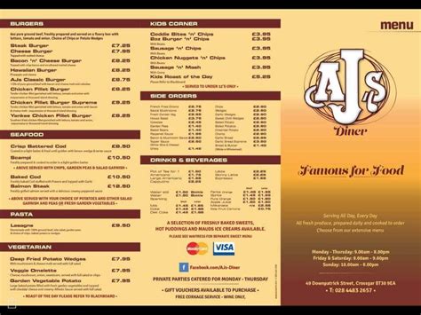 Menu At Aj S Diner Restaurant Crossgar