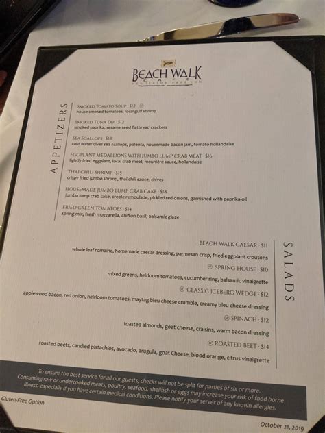 Menu At Beach Walk Cafe Destin