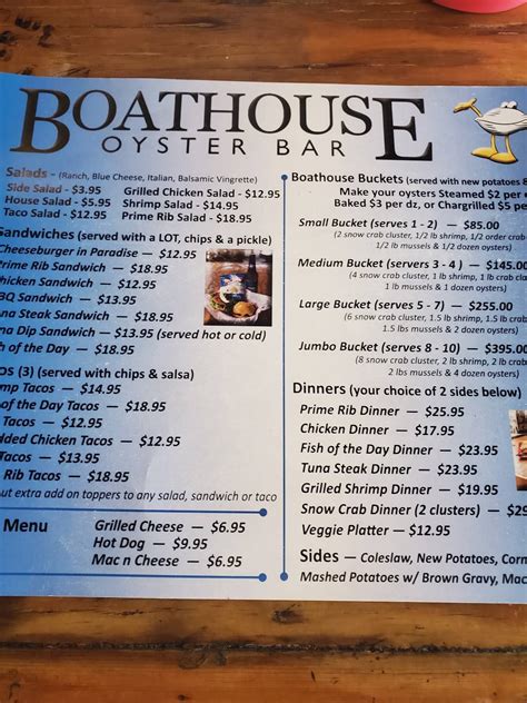 Menu At Boathouse Oyster Bar Destin 288 Harbor Blvd