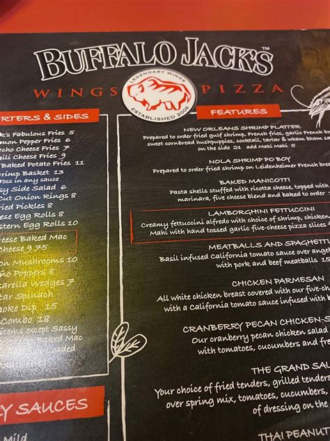 Menu At Buffalo Jack S Legendary Wings Pizza Pizzeria Miramar Beach