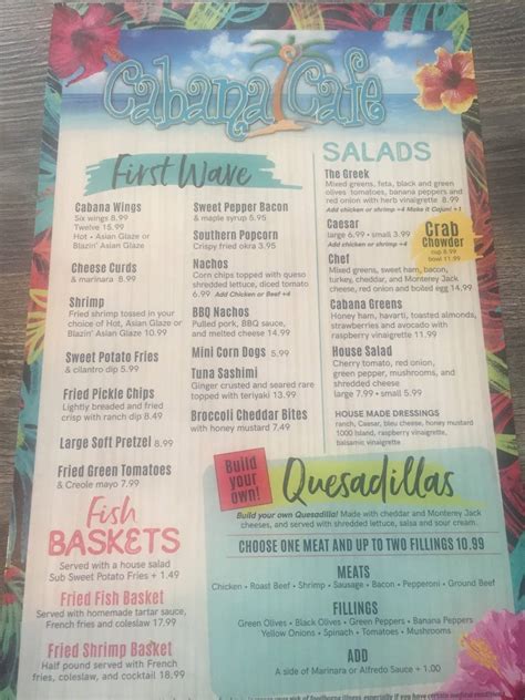 Menu At Cabana Cafe Destin 112 Seascape Dr