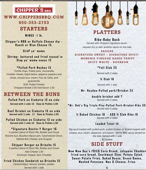 Menu At Chipper Amp 39 S Bbq Destin