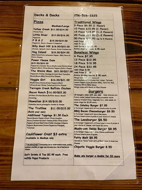 Menu At Decks And Docks Pub Amp Bar Leesburg