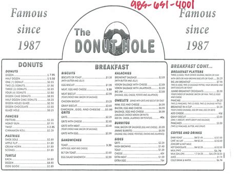 Menu At Donut Hole Laplace