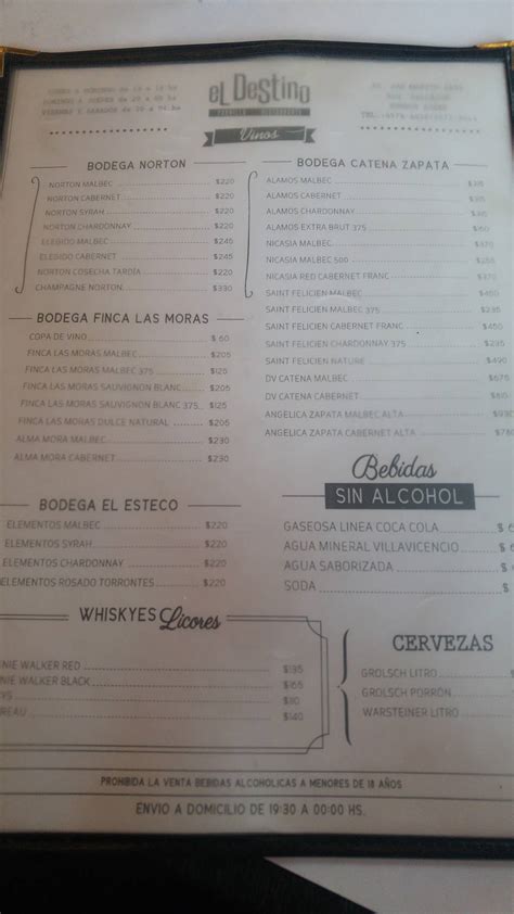 Menu At El Destino Parrilla Buenos Aires Av San Mart N 6699