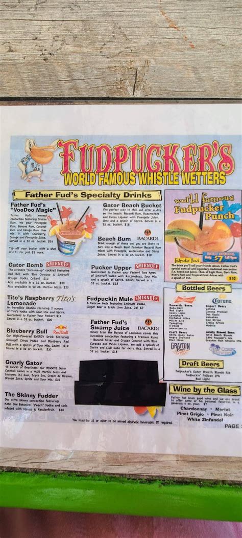 Menu At Fudpucker Amp 39 S Beachside Bar Amp Grill Destin