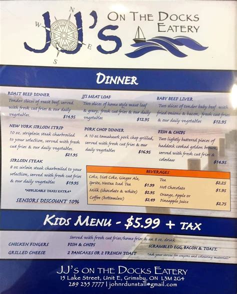 Menu At Jj Amp 39 S On The Docks Eatery Grimsby Restaurant Grimsby