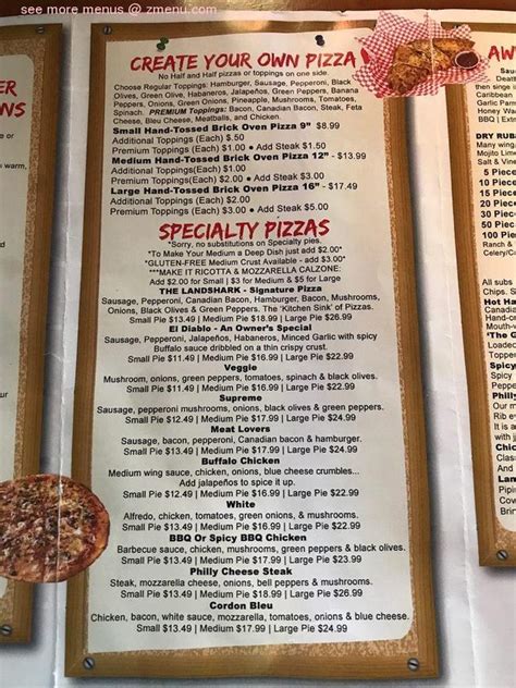 Menu At Landsharks Pizza Company Pizzeria Destin 300 Harbor Blvd A B