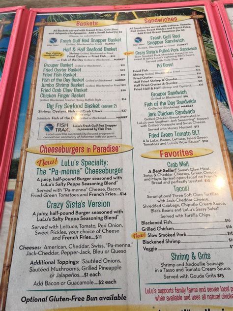 Menu At Lulu S Restaurant Destin