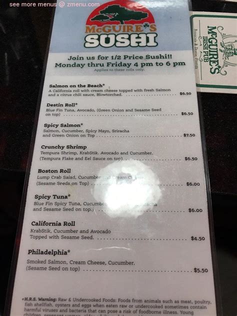 Menu At Mcguire Amp 39 S Sushi Restaurant Destin 35 Harbor Blvd