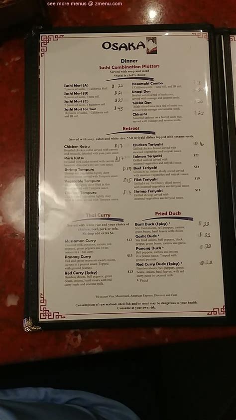 Menu At Osaka Japanese Steakhouse Fort Myers San Carlos Blvd