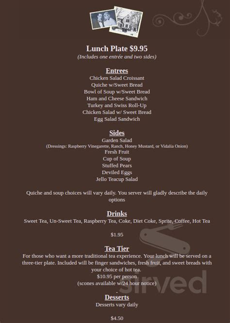 Menu For Lulu S Tea Room In Powell Tn Sirved