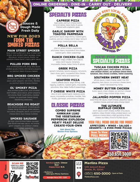 Menu Merlin S Pizza Menu Pizza