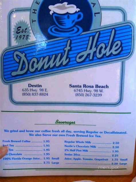 Menu Of Donut Hole Bakery Cafe In Santa Rosa Beach Fl 32459