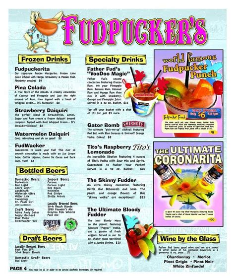 Menu Of Fudpucker Amp 39 S Destin Beachside In Destin Fl 32541