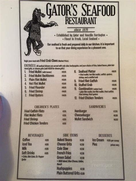 Menu Of Gator S Seafood Restaurant In Milton Fl 32583