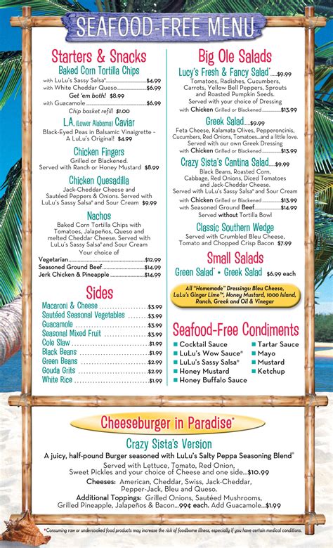 Menus Lulu S Destin Fl Fancy Salads Menu Gluten Free Menu