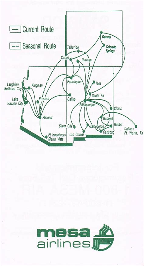 Mesa Airlines June 15 1991 Route Map