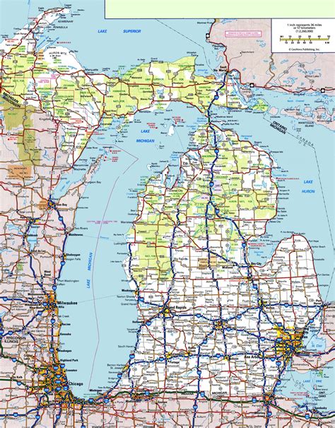 Michigan State Road Map Tourist Map Of English