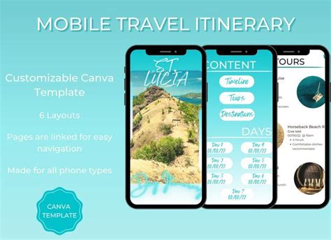 Mobile Travel Itinerary Template Digital Trip Itinerary Travel Schedule Editable Itinerary